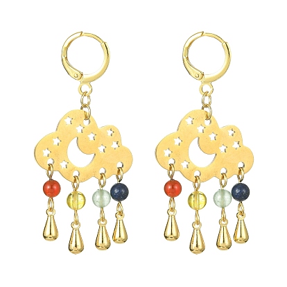 Brass Cloud Chandelier Earrings, Natural Mixed Gemstone Tassel Earrings