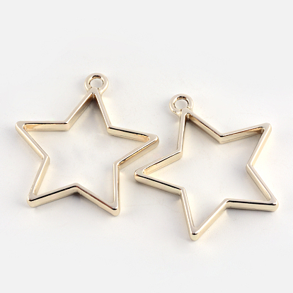 Rack Plating Alloy Star Open Back Bezel Pendants, For DIY UV Resin, Epoxy Resin, Pressed Flower Jewelry, Cadmium Free & Nickel Free & Lead Free, 35x32.8x3.5mm, Hole: 3mm