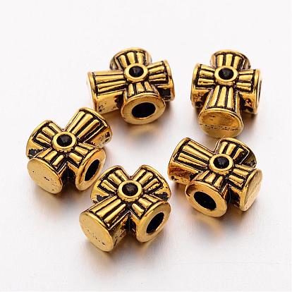 Сплавочные европейские бусины, бусины с большим отверстием, крестик, 15x12x8 мм, отверстие : 4 мм