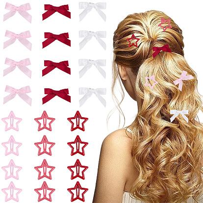 12шт. заколки-звездочки из железа, с 12шт. бантами из полиэстера и кожи аллигатора