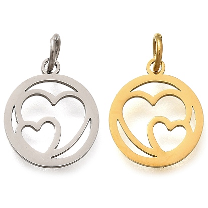 304 прелести нержавеющей стали, с целью перехода в кольце, плоский круглый с подвеской в виде сердца, лазерная резка, ионное покрытие (ip)