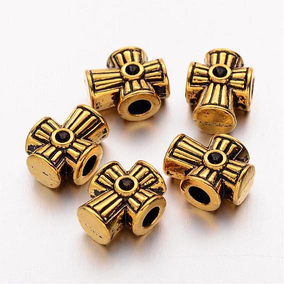 Сплавочные европейские бусины, бусины с большим отверстием, крестик, 15x12x8 мм, отверстие : 4 мм