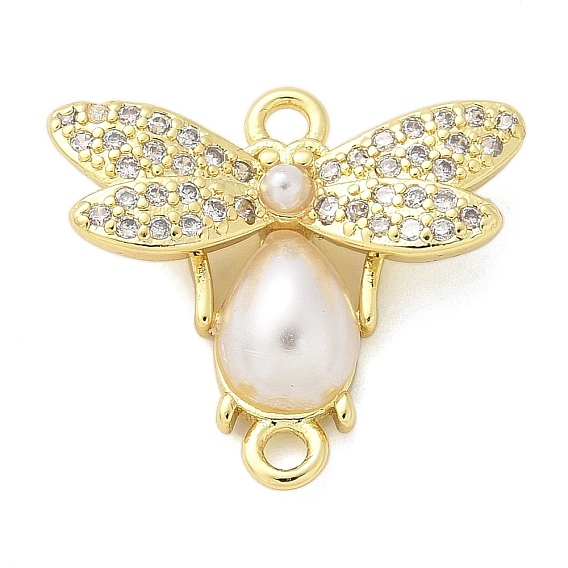 Шармы-соединители из латуни с микропаве из кубического циркония, прелести пчел, с ABS имитации жемчуга, стойки покрытие, долговечный, без свинца и без кадмия