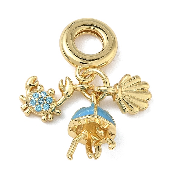 Европейские подвески-шармы в форме раковины краба и медузы из латуни с микропаве из кубических цирконий, подвески с большими отверстиями в виде морских животных, голубой
