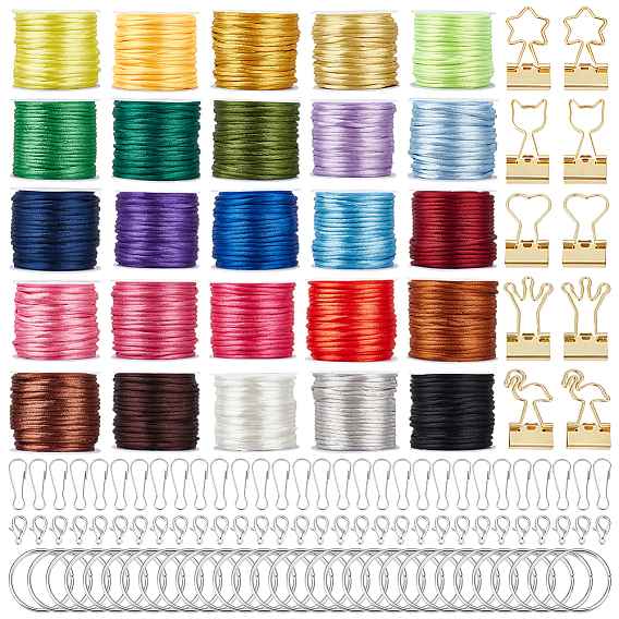 Kits de joyas de bricolaje, incluyendo cola de rata de nailon, corchete de la llave de hierro, Llaveros divididas de hierro, Cierres de mosquetón de aleación de zinc y clips para carpetas de aleación.
