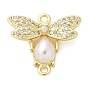 Шармы-соединители из латуни с микропаве из кубического циркония, прелести пчел, с ABS имитации жемчуга, стойки покрытие, долговечный, без свинца и без кадмия