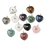 Gemstone Pendants, Heart Charms with Brass Micro Pave Clear Cubic Zirconia Findings, Golden