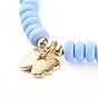 Butterfly Alloy Enamel Charm Bracelet for Teen Girl Women, Handmade Polymer Clay Beads Stretch Bracelet, Golden
