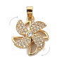 Brass Micro Pave Clear Cubic Zirconia Pendants, Rotatable, Windmill