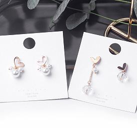 925 Silver Asymmetric Heart Pearl Crystal Earrings - Girl's AB Pendant