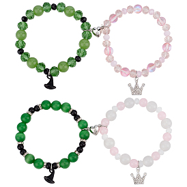 4 шт. 4 стили наборы браслетов с подвесками в виде ведьмовской шляпы и короны из сплава, стеклянные и синтетические лунные камни и кошачий глаз