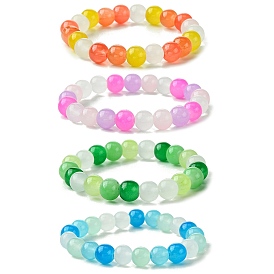 8mm Baking Painted Imitation Jade Glass Round Beaded Stretch Kids Bracelets for Girls Boys