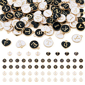 92шт. 4 стили эмалевых подвесок с первыми буквами алфавита от A до Z, плоские круглые диски двусторонние брелоки