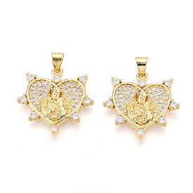 Brass Micro Pave clear Cubic Zirconia Pendants, Nickel free, Heart