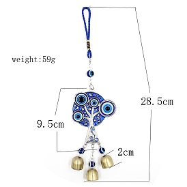 Lampwork Evil Eye Wind Chime, with Alloy Enamel Tree of Life Link, for Car Rear View Mirror Decoration
