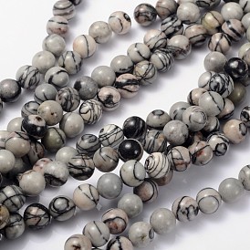 16 inch Gemstone Strands, Round,  Black Silk Stone/Netstone