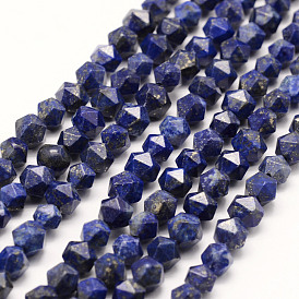 Natural Lapis Lazuli Beads Strands, Star Cut Round Beads, Faceted