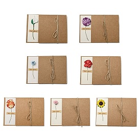 Papier de fleurs séchées merci cartes de voeux, avec des enveloppes en papier kraft, rectangle