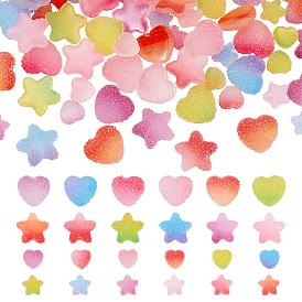PandaHall Elite 144Pcs 2 Style  Resin Cabochons, Imitation Candy, Two Tone, Gradient Color, Star with Heart