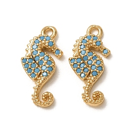 Ocean Synthetic Turquoise Pendants, Brass Sea Horse Charms, Nickel Free