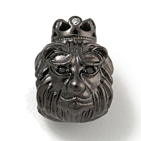 Brass Micro Pave Black Cubic Zirconia European Beads, Lion & Crown