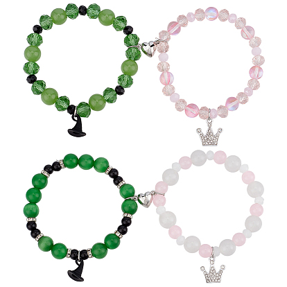 4 шт. 4 стили наборы браслетов с подвесками в виде ведьмовской шляпы и короны из сплава, стеклянные и синтетические лунные камни и кошачий глаз