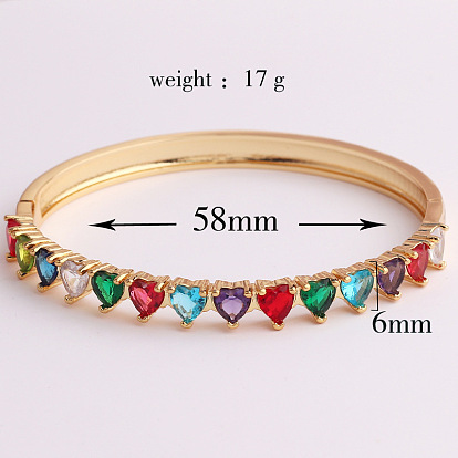 Fashionable Heart-shaped Zircon Copper 18K Gold Plated Bracelet for Women