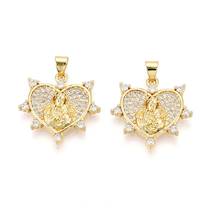 Brass Micro Pave clear Cubic Zirconia Pendants, Nickel free, Heart