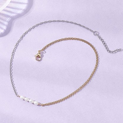 Подвеска из натурального культивированного пресноводного жемчуга с бусинами из риса 304 двухслойные ожерелья из нержавеющей стали, белые