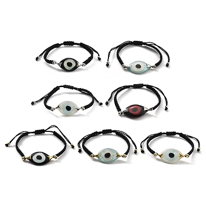 Браслеты из акриловых звеньев от сглаза, вощеные нейлоновые регулируемые браслеты для парной дружбы, с медью и фианитом, стойки покрытие, долговечный, без кадмия и без свинца