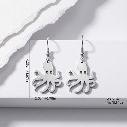 304 Stainless Steel & 201 Stainless Steel Dangle Earrings, Octopus