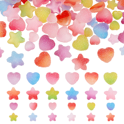 144Pcs 2 Style  Resin Cabochons, Imitation Candy, Two Tone, Gradient Color, Star with Heart