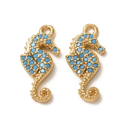 Ocean Synthetic Turquoise Pendants, Brass Sea Horse Charms, Nickel Free