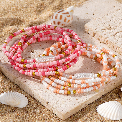 5 Наборы эластичных браслетов из ракушек и стеклянного бисера, летние украшения для женщин