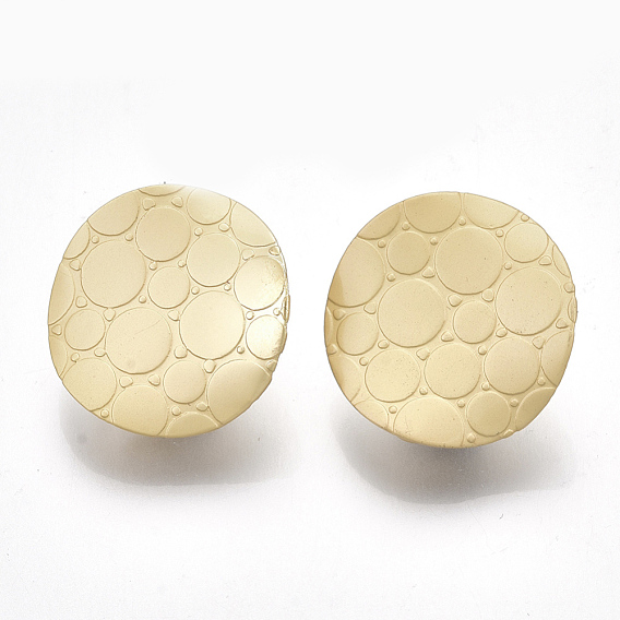 Iron Stud Earring Findings, with Steel Pins and Loop, Matte Style, Flat Round