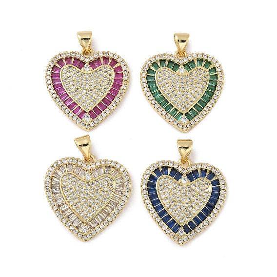 Латунные микро проложить кубического циркония подвески, сердце, долговечный, стойки покрытие, реальный 18 k позолоченный