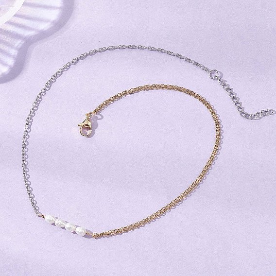 Подвеска из натурального культивированного пресноводного жемчуга с бусинами из риса 304 двухслойные ожерелья из нержавеющей стали, белые