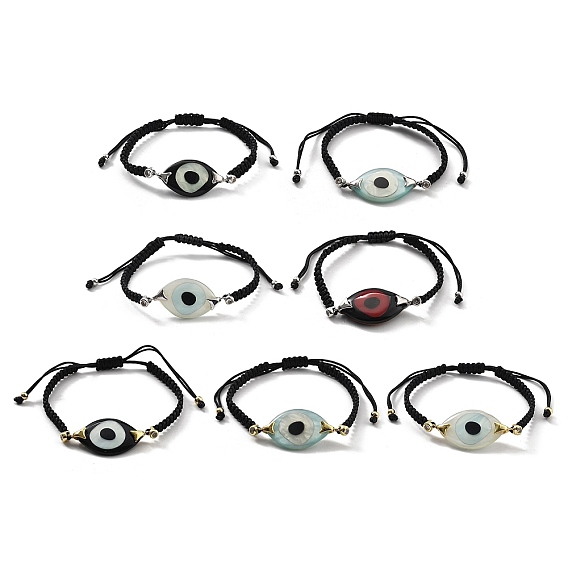 Браслеты из акриловых звеньев от сглаза, вощеные нейлоновые регулируемые браслеты для парной дружбы, с медью и фианитом, стойки покрытие, долговечный, без кадмия и без свинца