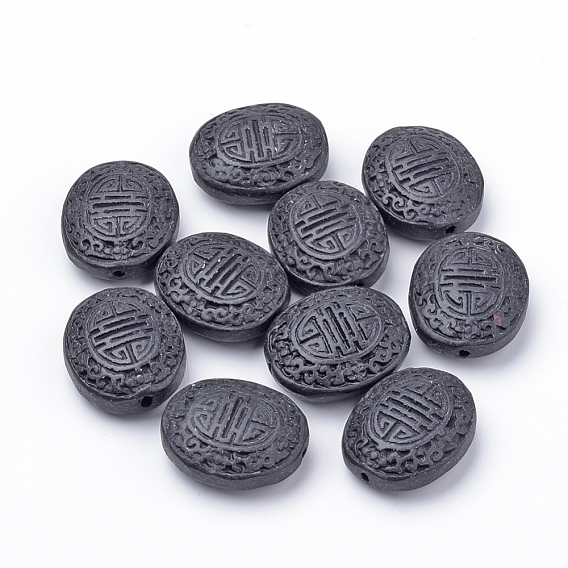 Cinnabar Beads, Carved Lacquerware, Oval, 27~28x23~24x10~11mm, Hole: 2mm