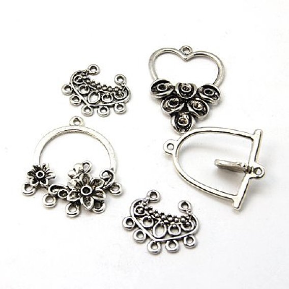 Tibetan Style Links, Mixed Shapes, 21~64x8~62.5x1.5~15mm, Hole: 1~4mm