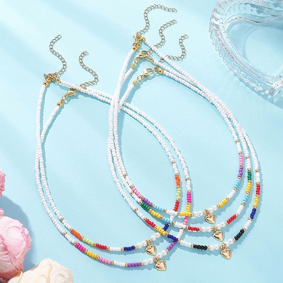 День святого Валентина 304 Подвеска в форме сердца из нержавеющей стали, ожерелье из бисера со стеклянными бусинами для женщин, золотые