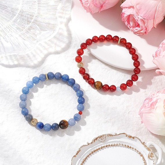 Природного сердолика, эластичные браслеты из натурального синего авантюрина и тигрового глаза