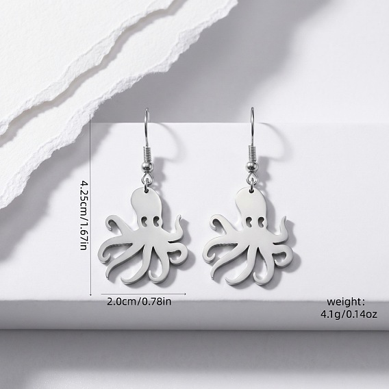 304 Stainless Steel & 201 Stainless Steel Dangle Earrings, Octopus