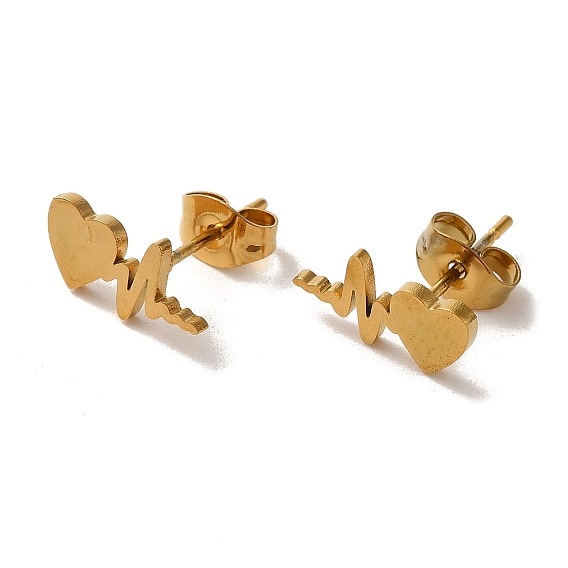 PVD Vacuum Plating 304 Stainless Steel Stud Earrings, Heart