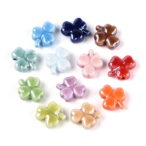 Фарфоровая бусина ручной работы, клевер, яркие глазированный фарфор