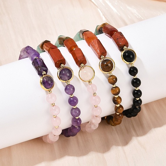 Браслеты из натуральных драгоценных камней с круглыми и призматическими бусинами из латуни для женщин, реальный 18 k позолоченный, долговечный, стойки покрытие