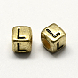 Antique Golden Plated Large Hole Acrylic Letter European Beads, Horizontal Hole, Cube with Letter, 6x6x6mm, Hole: 4mm, about 2950pcs/500g