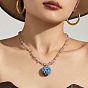 Resin Dried Flower Pendant Natural Amethyst Chip Beaded Necklaces for Women, with 316L Surgical Stainless Steel End Chains, Golden