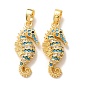 Brass Micro Pave Deep Sky Blue Cubic Zirconia Pendants, Sea Horse Charms