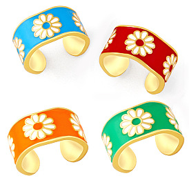 Vintage Daisy Open Ring for Women, Wide Flower Band in Minimalist Style